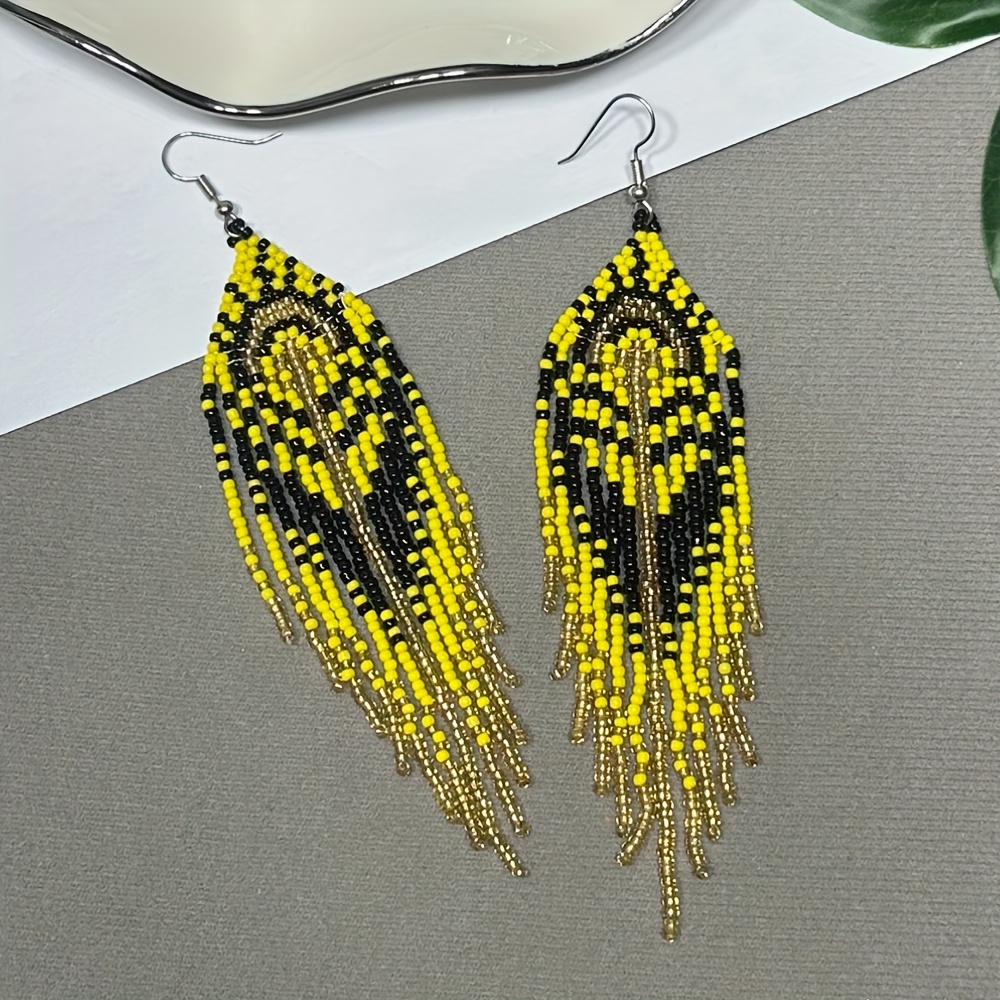 Vintage Dangle Beaded Earrings with Tassels